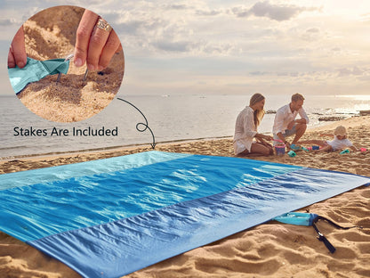WEKAPO Beach Blanket Sandproof Waterproof, Extra Large Beach Mat, Oversized & Compact Sand Free, Quick Drying Beach Essentials for Vacation, Cruise, Picnic & Camping with Stakes