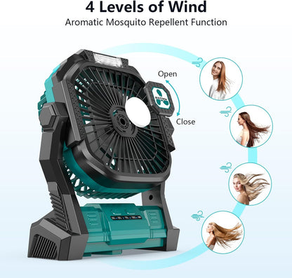 Portable Fan Rechargeable, 20000mAh Cordless Battery Powered Fan with LED Lantern Battery Operated for Travel Bedroom Home Camping Tent Office Beach Desk Fishing Table