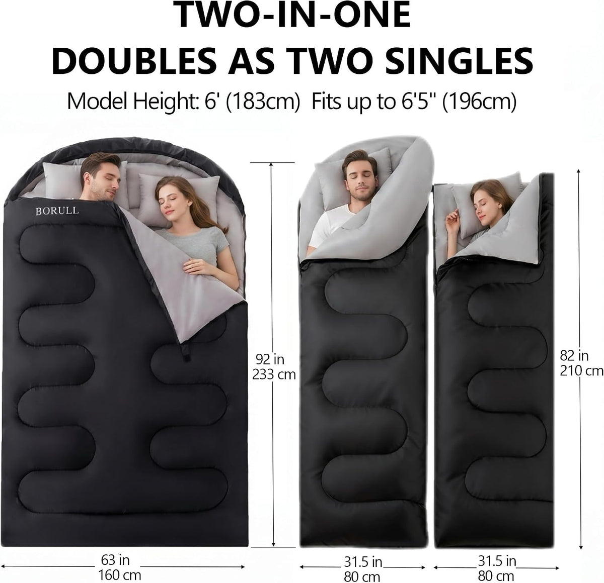 Double Sleeping Bags Queen Size for Adults Camping with 2 Pillows