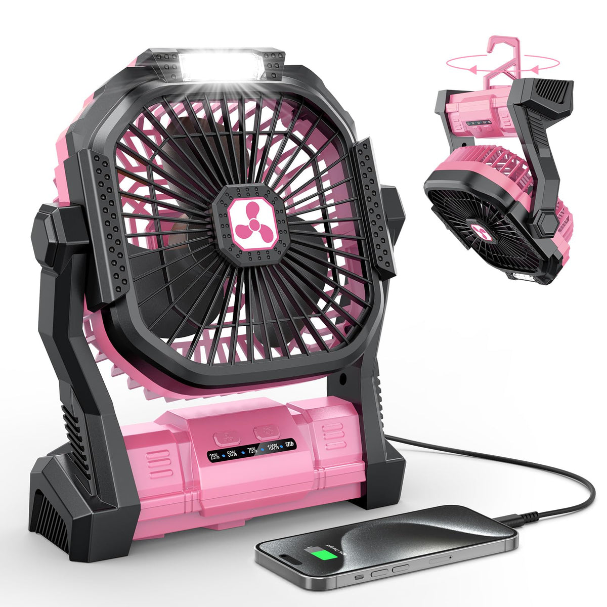 Portable Fan Rechargeable, 20000mAh Cordless Battery Powered Fan with LED Lantern Battery Operated for Travel Bedroom Home Camping Tent Office Beach Desk Fishing Table