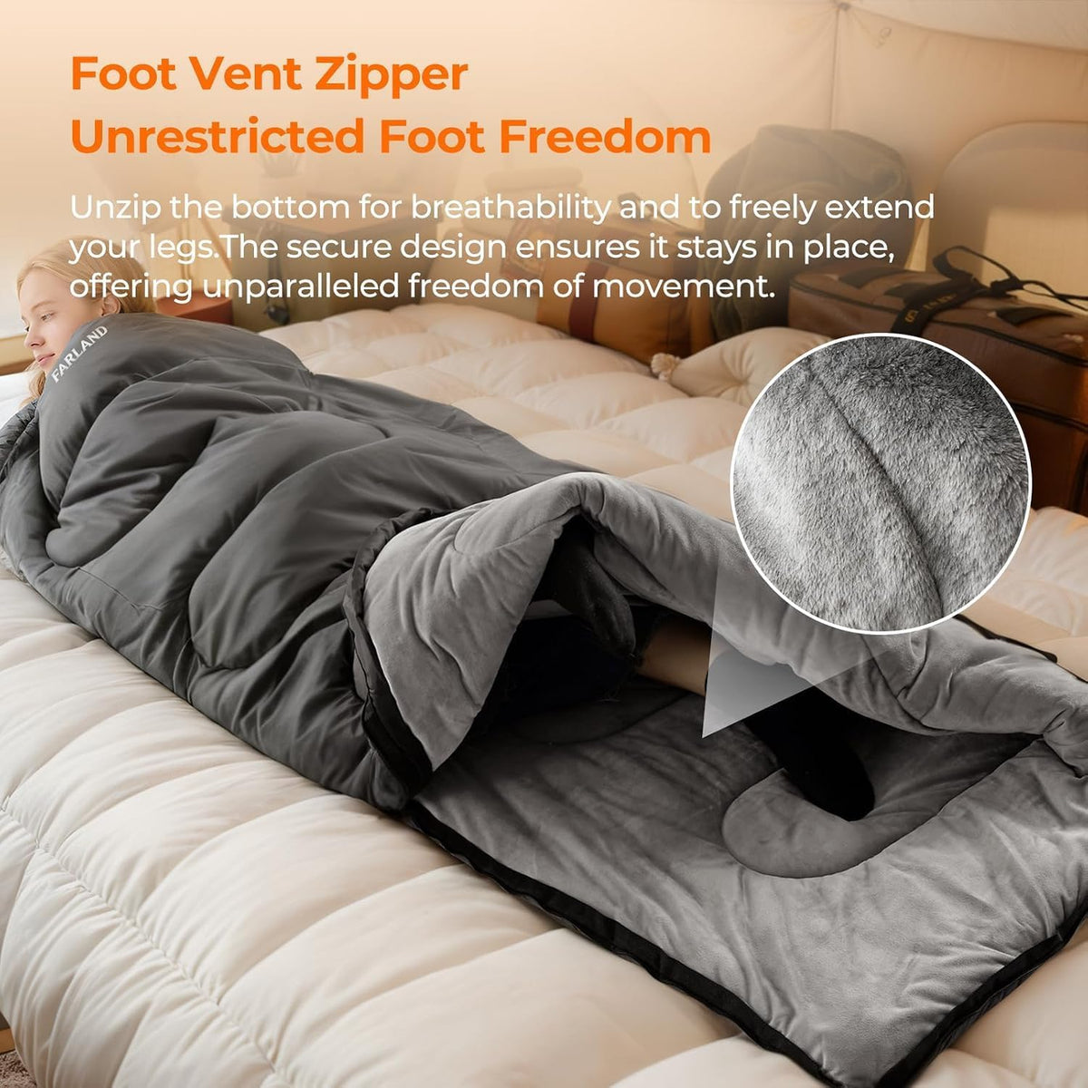 FARLAND Sleeping Bags for Adults Cold Weather & Camping, Fleece-Lined