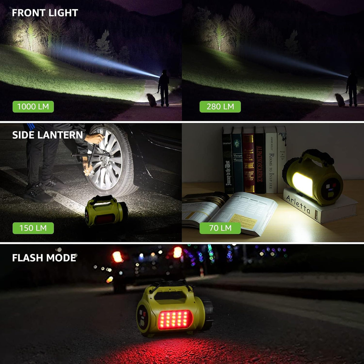 LE Rechargeable LED Lantern, Camping Essentials, 1000LM, 5 Light Modes, IPX4 Waterproof, 3600mAh, Lantern Flashlight for Hurricane Emergency, Hiking, Home and More, USB Cable Included