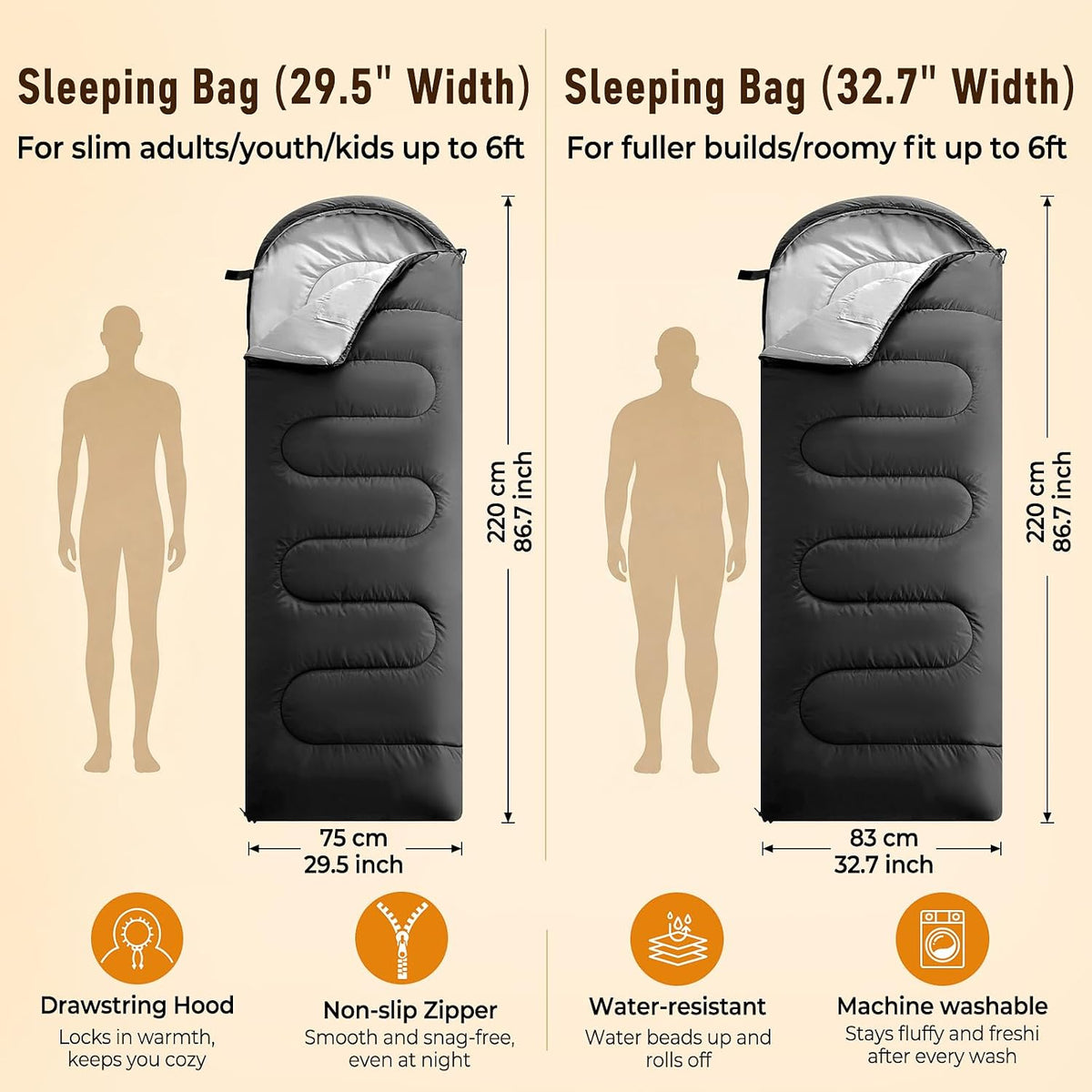 FARLAND Sleeping Bag for Adults, Teens and Kids - 3 Season Camping Gear