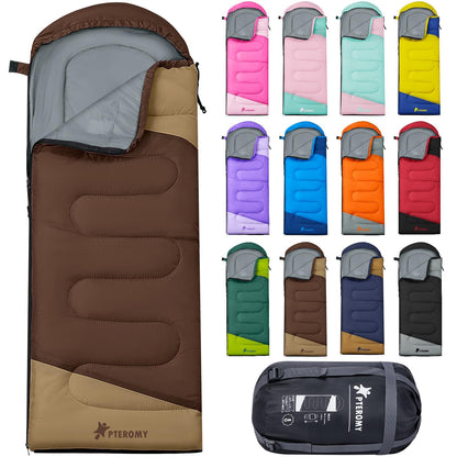 PTEROMY Sleeping Bags for Adults, Lightweight and Machine Washable, Water Resistant Backpacking Camping Sleeping Bag for Warm Cold Weather, Camping Essentials for Hiking Travel