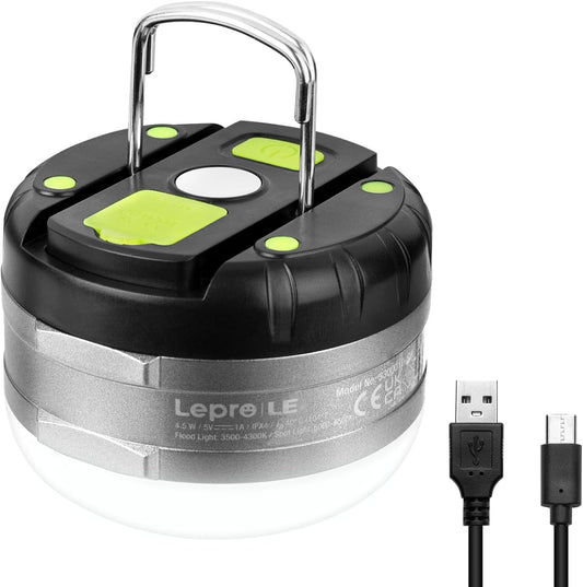 LE LED Camping Lantern Rechargeable, 410LM, 5 Light Modes, Power Bank, Waterproof, Mini Flashlight with Magnetic Base for Hurricane Emergency, Outdoor, Hiking, Home and Car