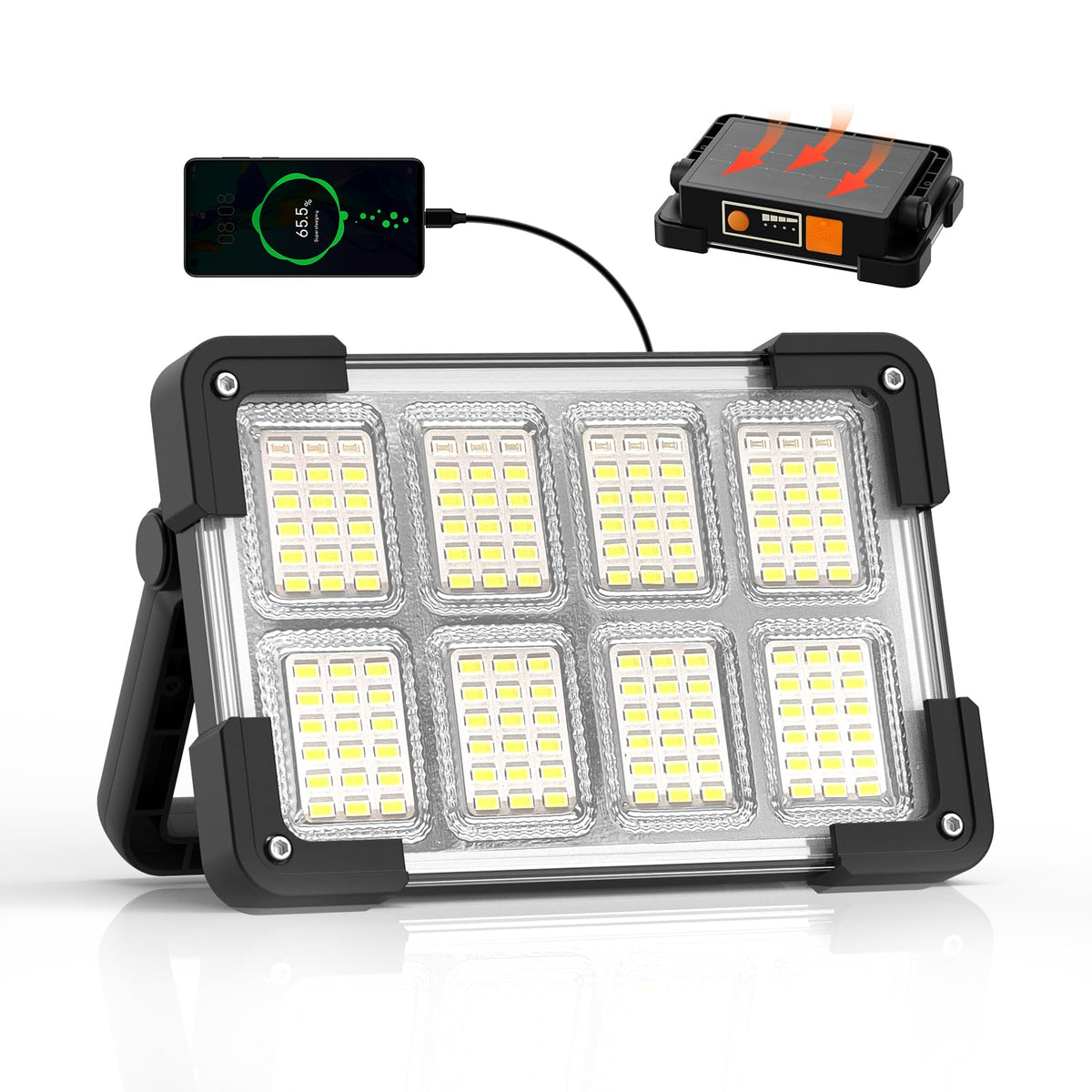 120W Solar Rechargeable 144 LED Work Light, 10000LM Flood Light
