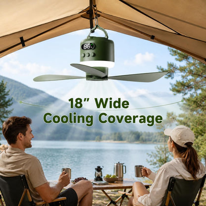 Upgraded Large Size 18-Inch Rechargeable Camping Ceiling Fan with LED Light - 15600mAh Canopy Fan for Gazebo, Portable RV Ceiling Fan, Quiet Hanging Tent Fan for Outdoor, Patio (Detachable Blades)