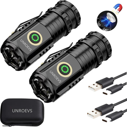 UNROEVS 2 Pack Mini Flashlights,Rechargeable flashlights 2550 Lumens