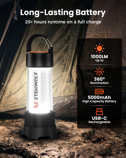 ETENWOLF 1000LM Portable Camping Lantern, 5000mAh Rechargeable Flashlight
