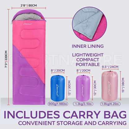 Clostnature Lightweight Camping Sleeping Bag for Adults and Kids(3/4.2LB)