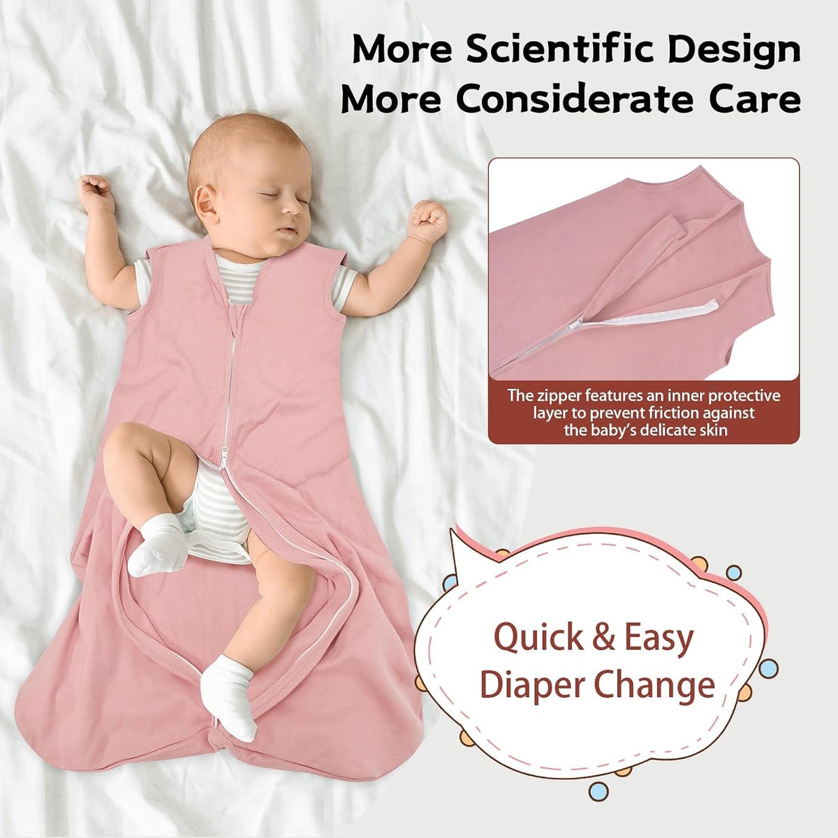 Baby Sleep Sack 6-12 Months, 100% Cotton Wearable Blanket, 0.5 Tog, 3 Pack