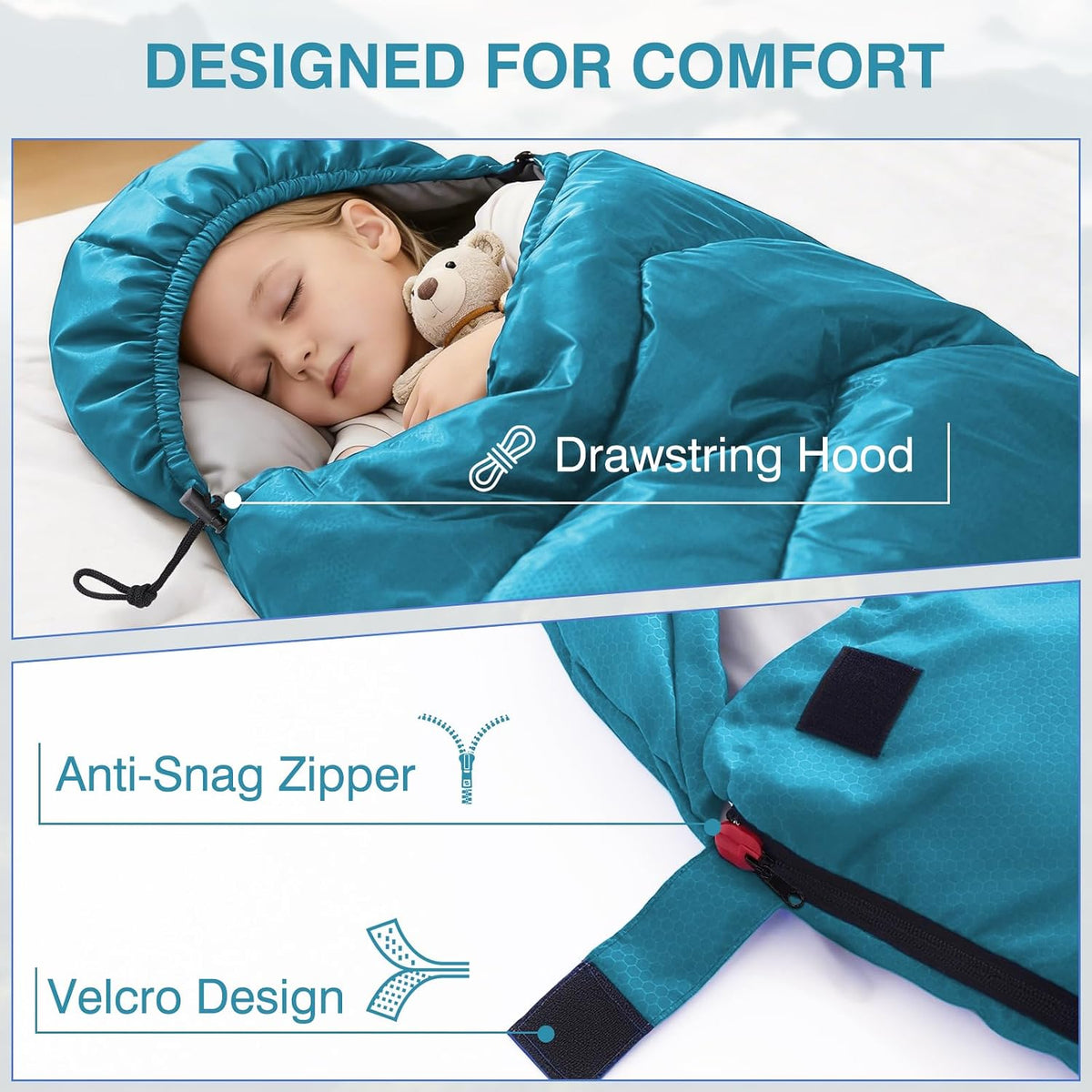 Sleeping Bags for Adults & Kids, Warm & Cool Weather, Lightweight Waterproof with Compression Bag, 3-4 Season for Camping, Hiking, Indoor & Outdoor Activities