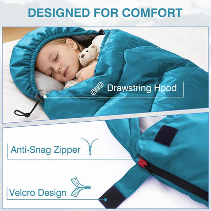 Sleeping Bags for Adults & Kids, Warm & Cool Weather, Lightweight Waterproof with Compression Bag, 3-4 Season for Camping, Hiking, Indoor & Outdoor Activities