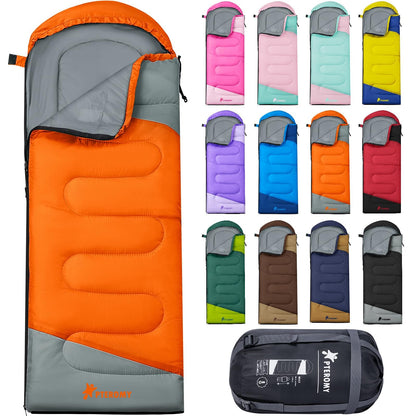 PTEROMY Sleeping Bags for Adults, Lightweight and Machine Washable, Water Resistant Backpacking Camping Sleeping Bag for Warm Cold Weather, Camping Essentials for Hiking Travel