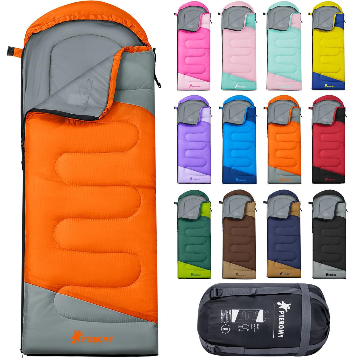 PTEROMY Sleeping Bags for Adults, Lightweight and Machine Washable, Water Resistant Backpacking Camping Sleeping Bag for Warm Cold Weather, Camping Essentials for Hiking Travel