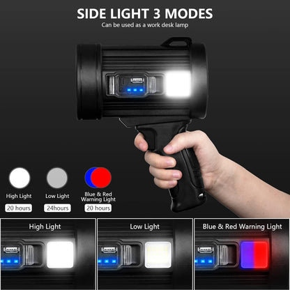 MIXILIN Rechargeable Spotlight, 2000,000 Lumens Handheld Hunting Flashlight Led Spot Light with Cob Light and Solar Panels, Lightweight and Super Bright Spotlight for Hunting Boating Camping