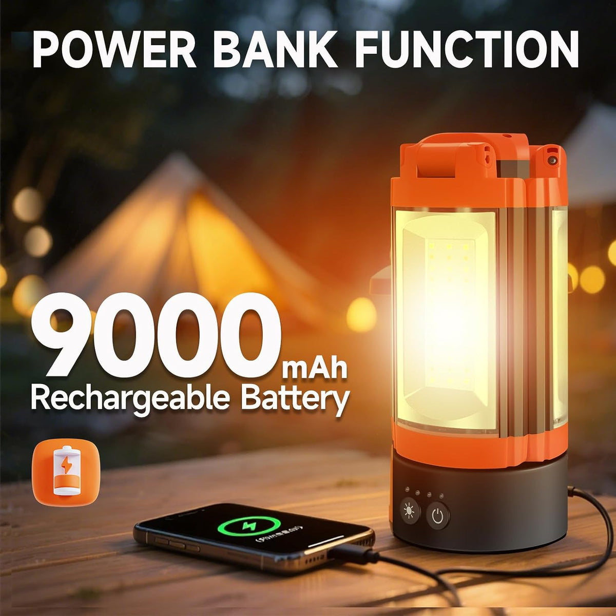 3 LED Lamp Heads Rechargeable Camping Light with Adjustable Stand