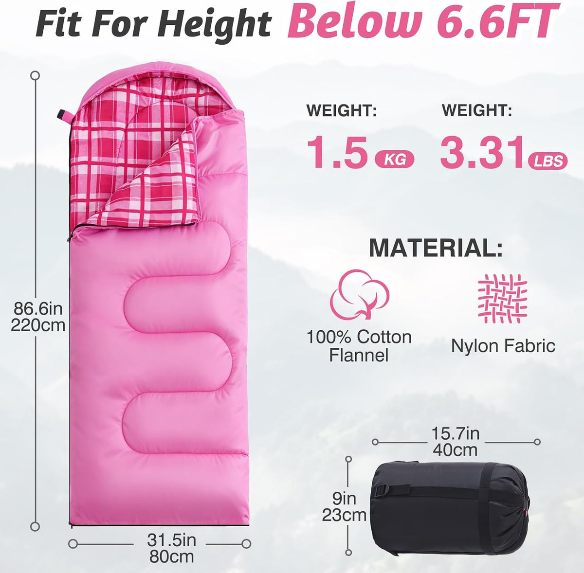 Uniqwamer Sleeping Bag for Adults Kids - 4 Seasons Cold & Warm Weather Flannel Camping Sleeping Bags, Lightweight & Waterproof Sleeping Bag for Camping Hiking Outdoor Travel