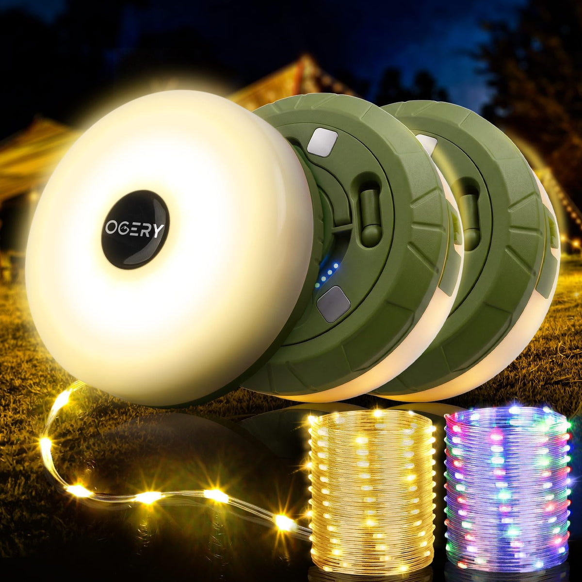 OGERY Camping String Lights 4 in 1, 32.8FT Quick Storage 8 Modes Protable