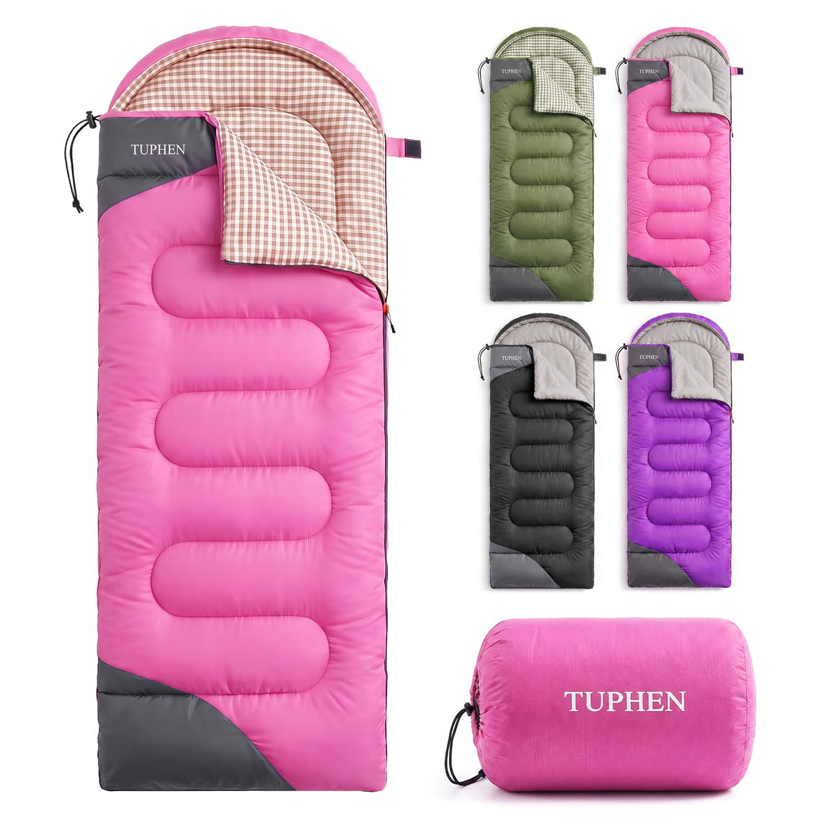 tuphen- Sleeping Bags for Adults Kids Boys Girls Backpacking Hiking Camping Microfiber Liner, Cold Warm Weather 4 Seasons Indoor Outdoor Use, Lightweight & Waterproof
