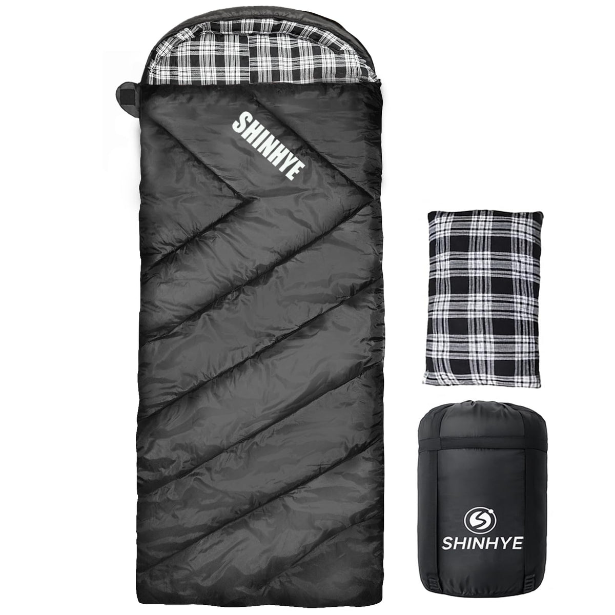 ShinHye 0 Degree Sleeping Bag for Adults - Cotton Flannel 4 Season Cold Weather Winter, XXL Big and Tall Camping Sleeping Bag with Compression Sack