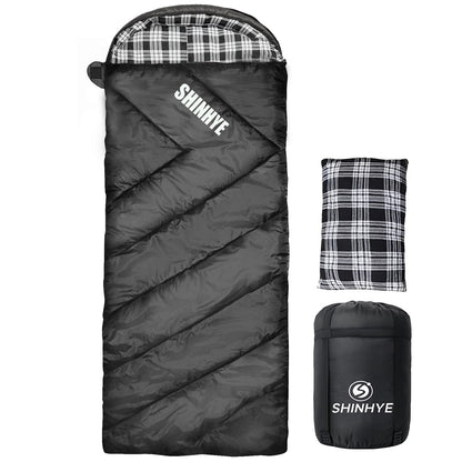 ShinHye 0 Degree Sleeping Bag for Adults - Cotton Flannel 4 Season Cold Weather Winter, XXL Big and Tall Camping Sleeping Bag with Compression Sack
