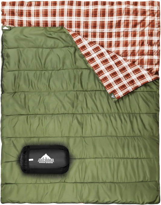 Cotton Flannel Double Sleeping Bag, 2 Person Camping Sleeping Bag