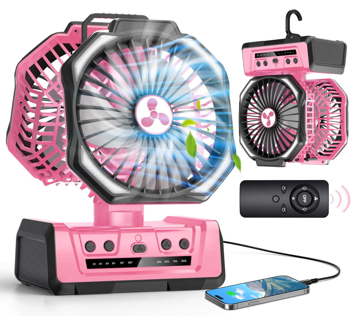Portable Fan Rechargeable, 20000mAh Cordless Battery Powered Fan with LED Lantern Battery Operated for Travel Bedroom Home Camping Tent Office Beach Desk Fishing Table