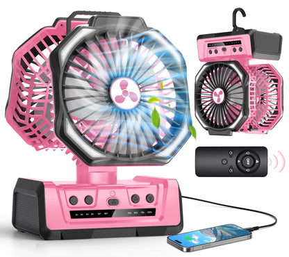 Portable Fan Rechargeable, 20000mAh Cordless Battery Powered Fan with LED Lantern Battery Operated for Travel Bedroom Home Camping Tent Office Beach Desk Fishing Table