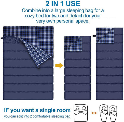 Cotton Flannel Double Sleeping Bag, 2 Person Camping Sleeping Bag