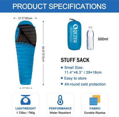 Ultralight Down Sleeping Bag for Adults, 600 Fill Power Backpacking
