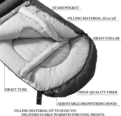 Atarashi Camping Sleeping Bag- 4 Seasons for Adults, Light, Warm, Extra-Large with Compression Sack- Great for Hiking, Backpacking & Outdoor Adventures