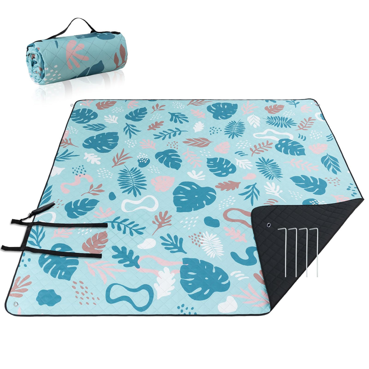 PY SUPER MODE Picnic Blankets Extra Large, Waterproof Foldable Outdoor Beach Blanket Oversized 83x79” Sandproof, 3-Layer Picnic Mat for Camping, Hiking, Travel, Park, Concerts(Orange Boho)