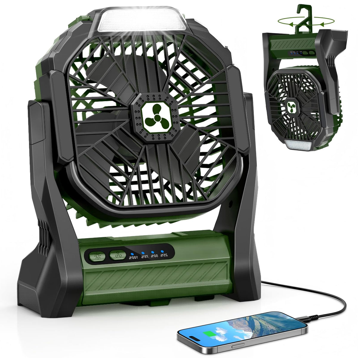 Portable Fan Rechargeable, 20000mAh Cordless Battery Powered Fan with LED Lantern Battery Operated for Travel Bedroom Home Camping Tent Office Beach Desk Fishing Table