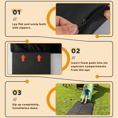 6 Pics Outdoor Playground Mat, High Density PVC Rubber Mulch Wear Mat with Waterproof Oxford Cover and Carry Handles, Shock Absorbing Foldable Mat for Indoor Outdoor Use Exercise and Playtime