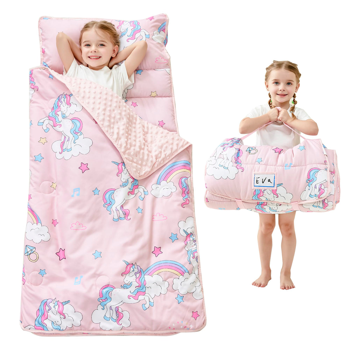 Lasoftan Toddler Nap Mat with Pillow and Blanket, Extra Large Rolled Napping Mats,Slumber Bags for Boys Girls,Kids Sleeping Bag for Daycare, Preschool Travel Camping