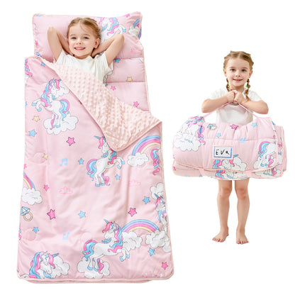 Lasoftan Toddler Nap Mat with Pillow and Blanket, Extra Large Rolled Napping Mats,Slumber Bags for Boys Girls,Kids Sleeping Bag for Daycare, Preschool Travel Camping