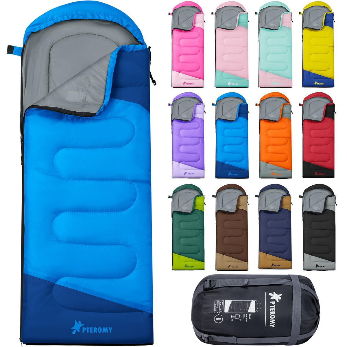 PTEROMY Sleeping Bags for Adults, Lightweight and Machine Washable, Water Resistant Backpacking Camping Sleeping Bag for Warm Cold Weather, Camping Essentials for Hiking Travel