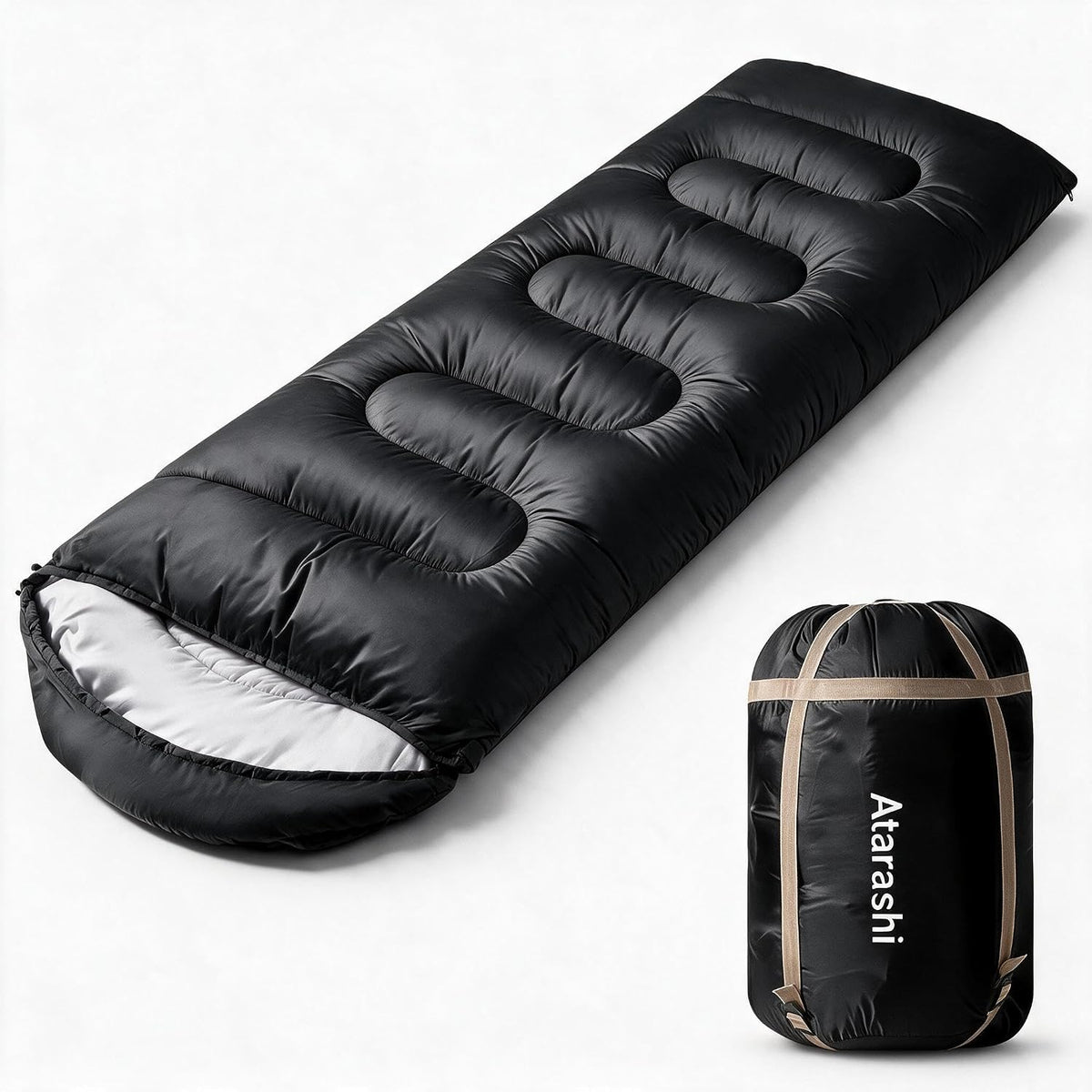 Atarashi Camping Sleeping Bag- 4 Seasons for Adults, Light, Warm, Extra-Large with Compression Sack- Great for Hiking, Backpacking & Outdoor Adventures