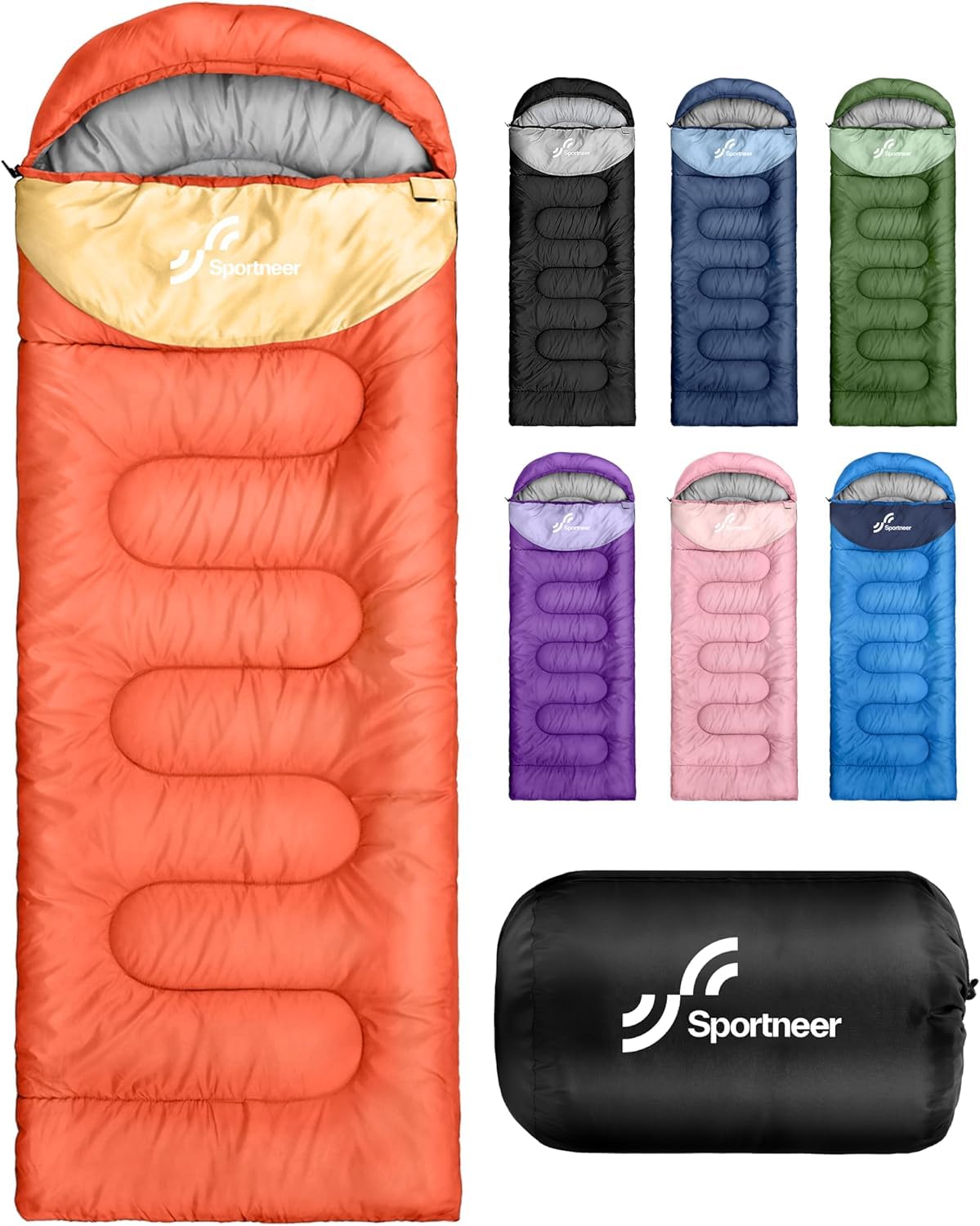 Sportneer Sleeping Bag, 3 Seasons Warm Cold Weather Sleeping Bags for Adults Kids Boys Girls with Compression Sack- Lightweight Camping Essentials Gear Accessories, Backpacking, Hiking