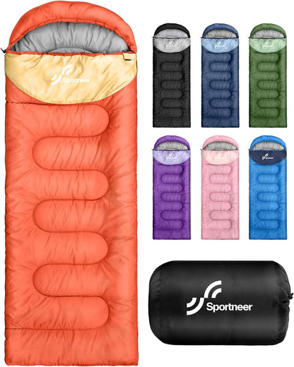 Sportneer Sleeping Bag, 3 Seasons Warm Cold Weather Sleeping Bags for Adults Kids Boys Girls with Compression Sack- Lightweight Camping Essentials Gear Accessories, Backpacking, Hiking