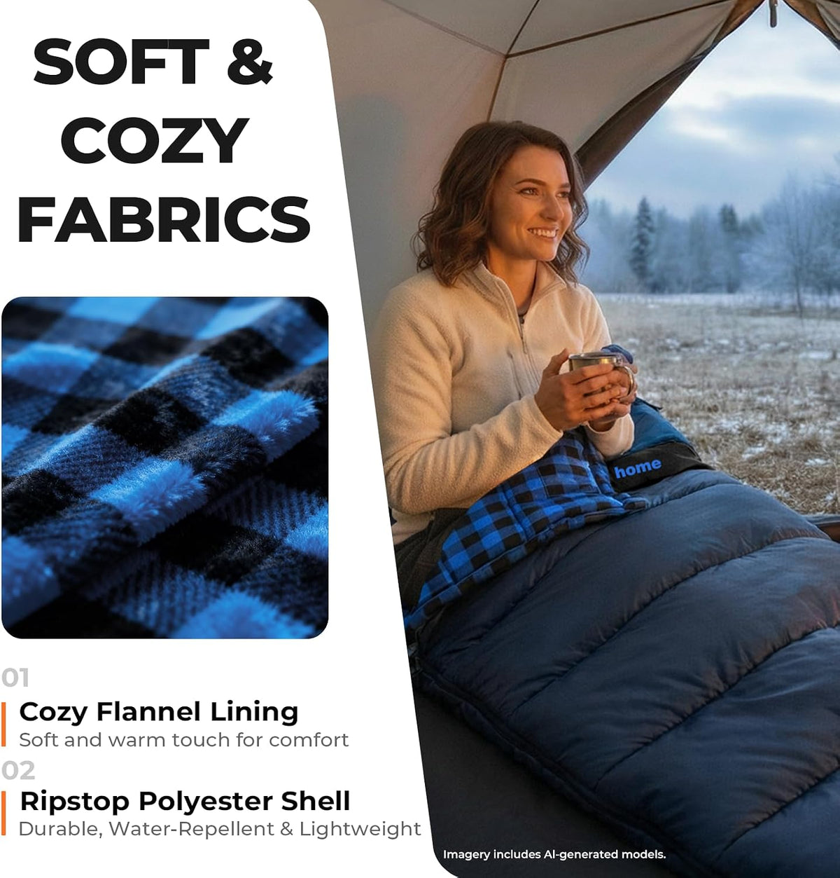Cotton Flannel XXL Sleeping Bags for Adults Cold Weather