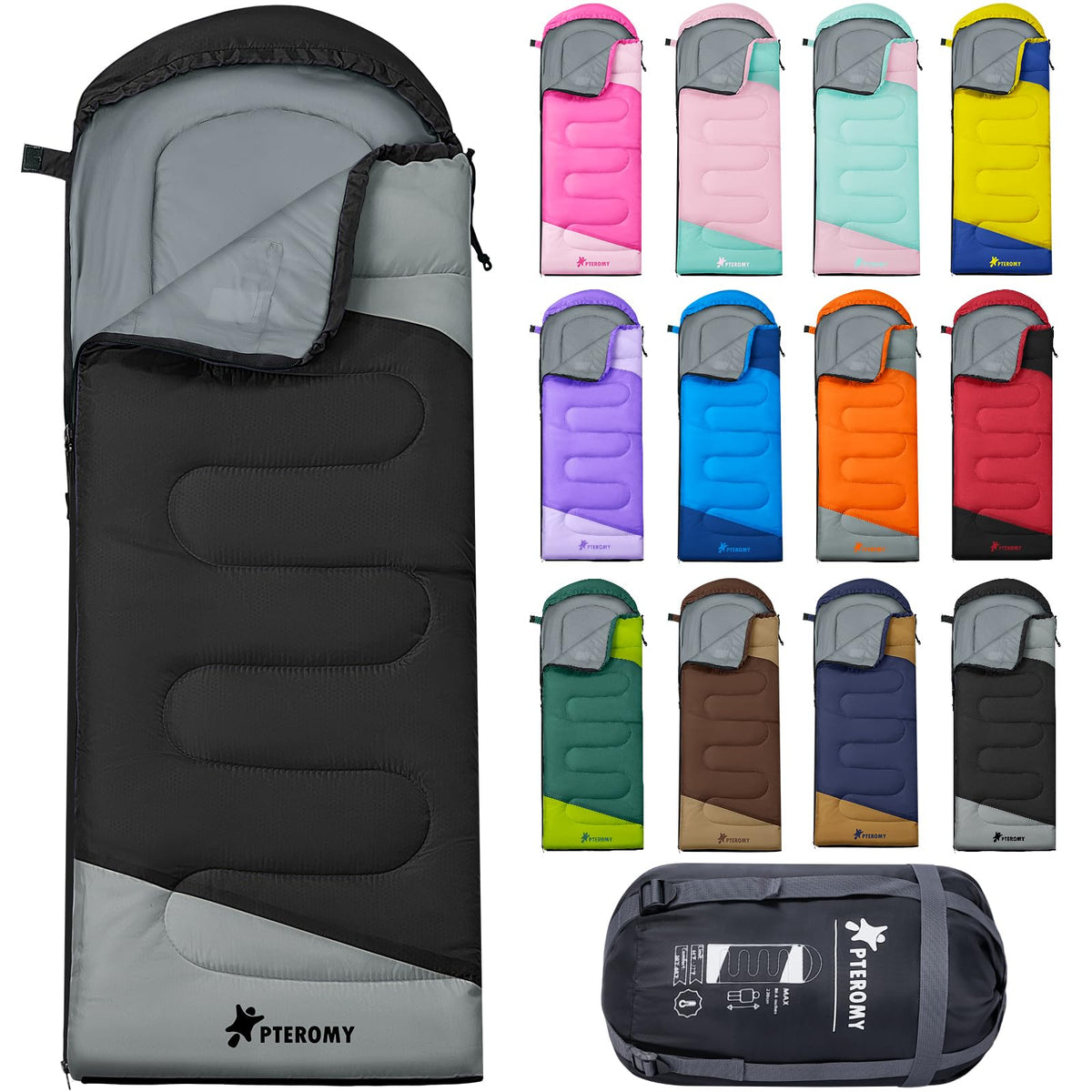 PTEROMY Sleeping Bags for Adults, Lightweight and Machine Washable, Water Resistant Backpacking Camping Sleeping Bag for Warm Cold Weather, Camping Essentials for Hiking Travel