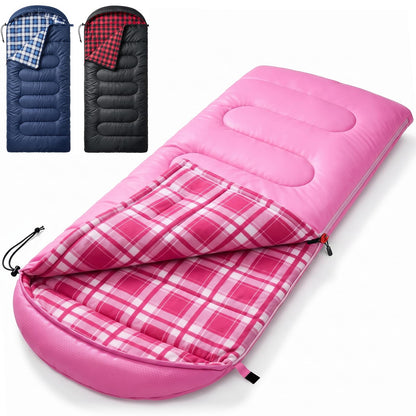 Uniqwamer Sleeping Bag for Adults Kids - 4 Seasons Cold & Warm Weather Flannel Camping Sleeping Bags, Lightweight & Waterproof Sleeping Bag for Camping Hiking Outdoor Travel