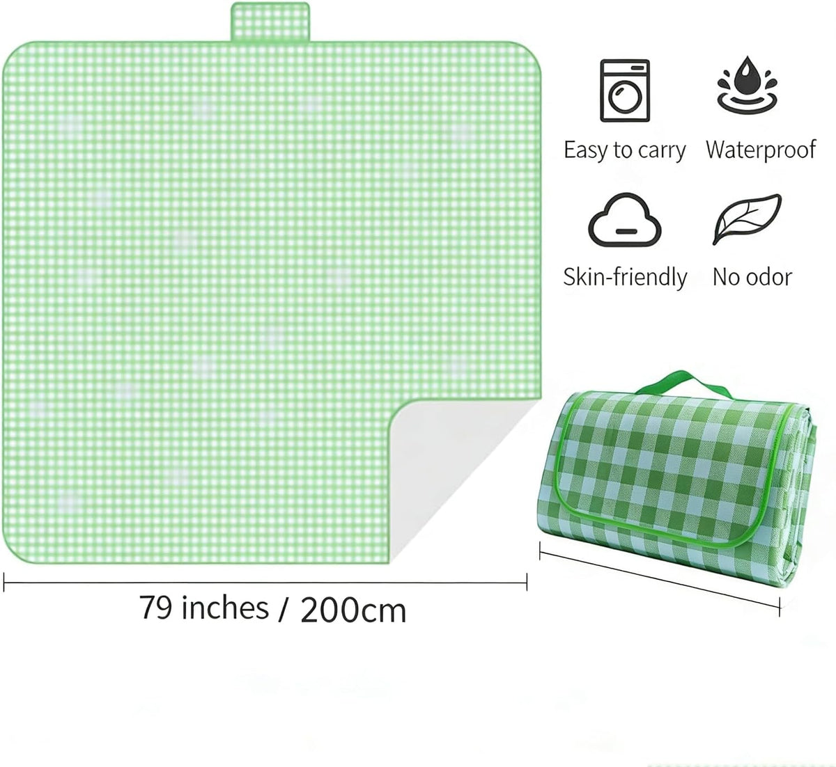 Large Outdoor Camping Blanket- 79"x79"/2m Picnic Mat with Carry Handle for Hiking & Park Green