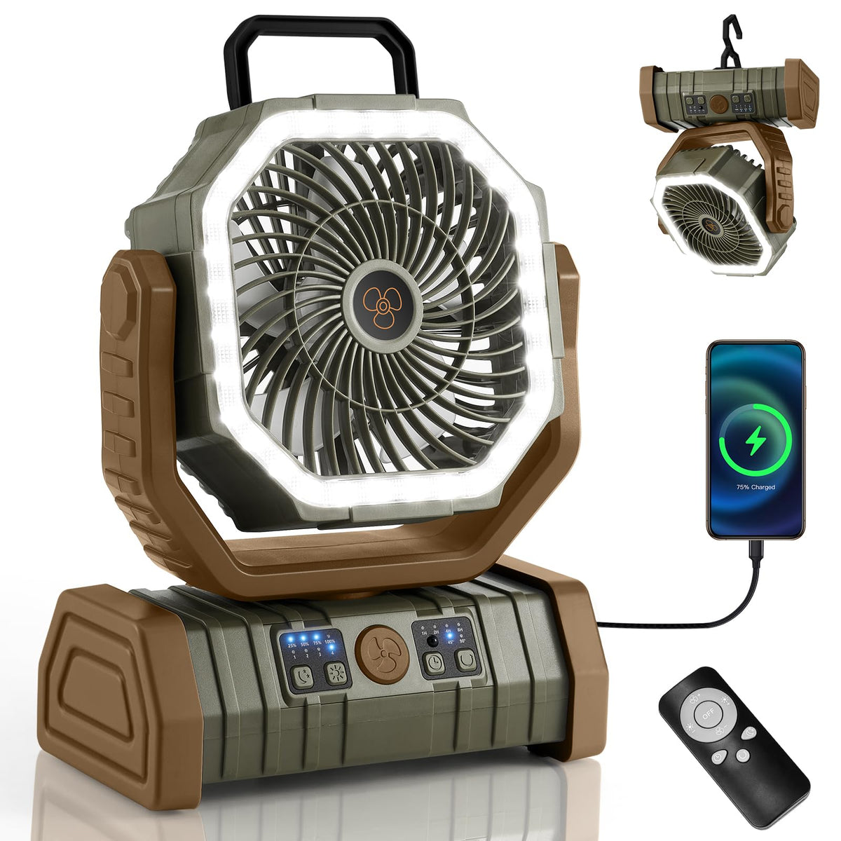 Odoland 30000mAh Camping Fan with LED Lantern, Rechargeable Battery Fan