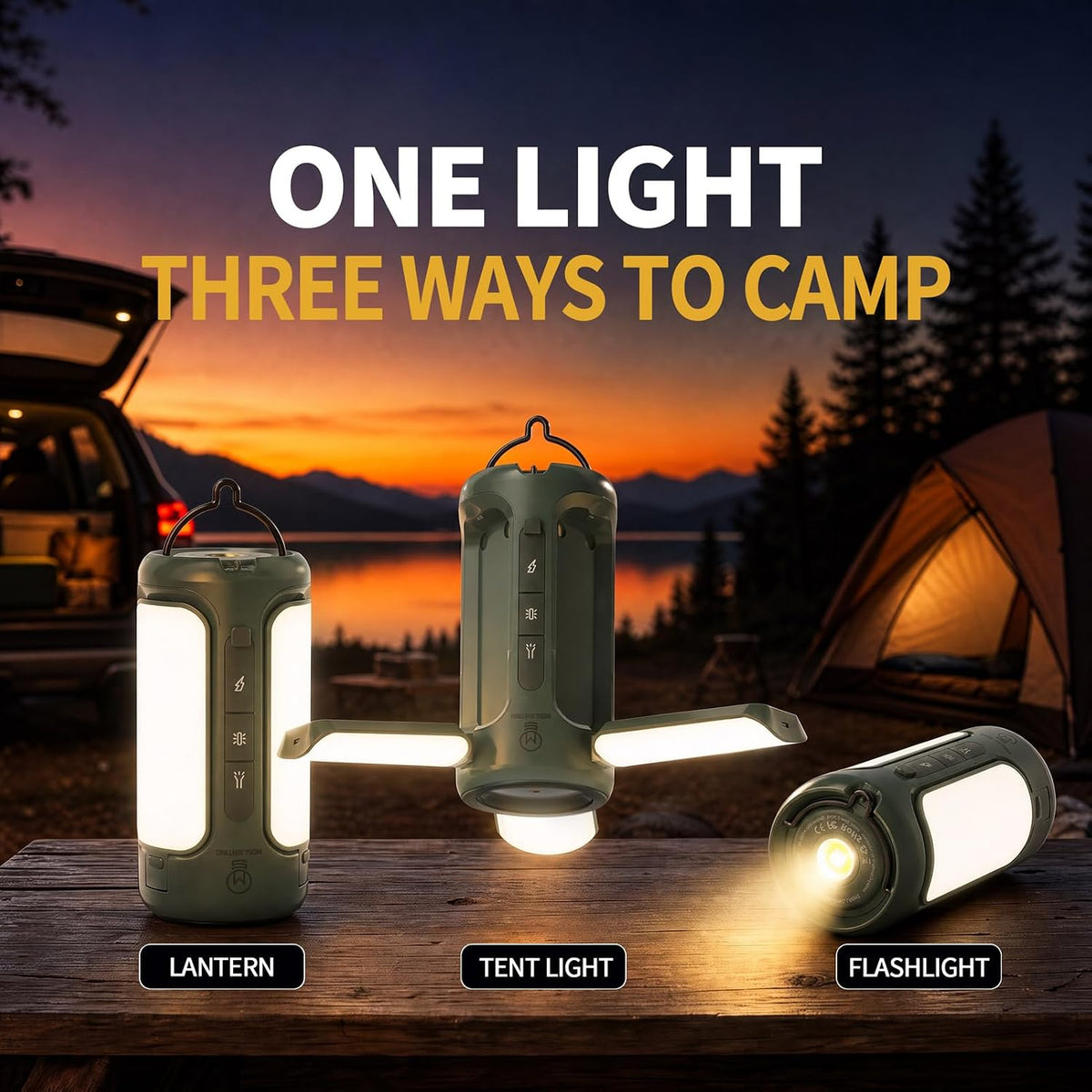 Camping Lantern Rechargeable, 3-in-1 Foldable Tent Light & Flashlight, 1500LM, 10000mAh, IP54 Water Resistant, 1/4" Screw Base, Stepless Dimming, 5 Modes for Camping, Hiking, Power Outages