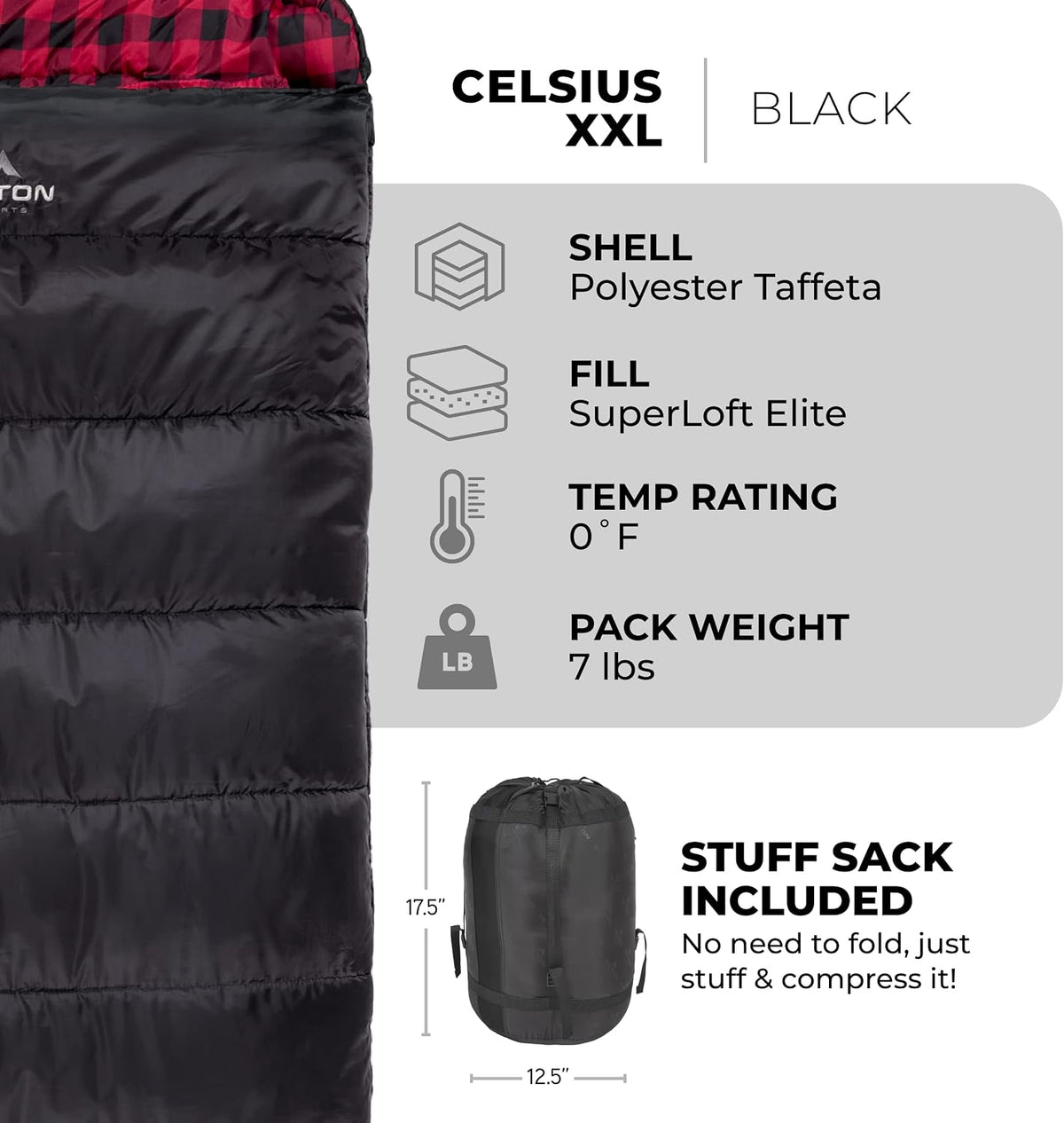 Teton Celsius XXL Sleeping Bag, Cold Weather Sleeping Bags for Adults and Kids, Camping Made Easy and Warm. Compression Sack Included