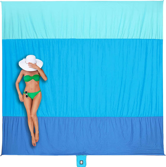 WEKAPO Beach Blanket Sandproof Waterproof, Extra Large Beach Mat, Oversized & Compact Sand Free, Quick Drying Beach Essentials for Vacation, Cruise, Picnic & Camping with Stakes