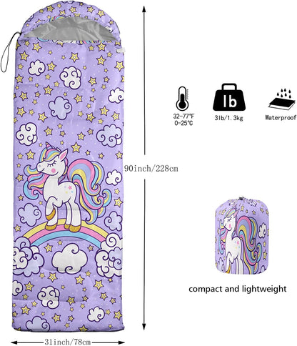 Axolotl Unicorn Sleeping Bag for Kids Boys Girls–Lightweight Warm Cold Weather Sleeping Bags,Waterproof Portable Sleeping Bag with Compression Sack for Camping Backpacking Outdoor Indoor